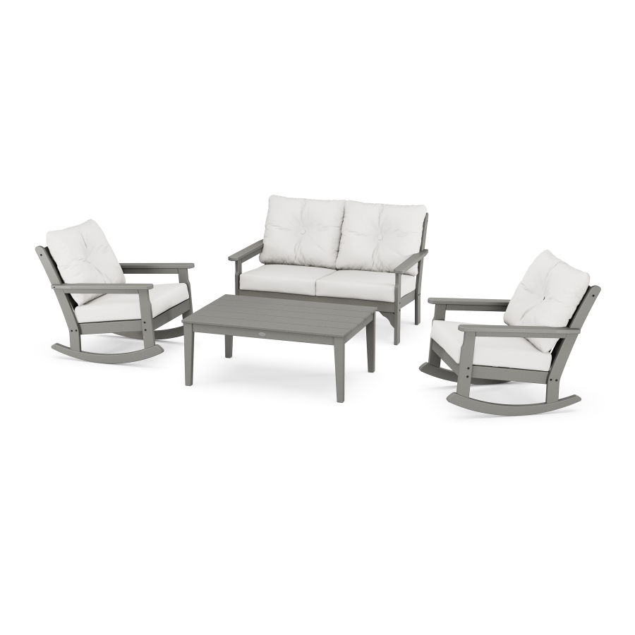 POLYWOOD Vineyard 4-Piece Deep Seating Rocking Chair Set in Slate Grey / Natural Linen