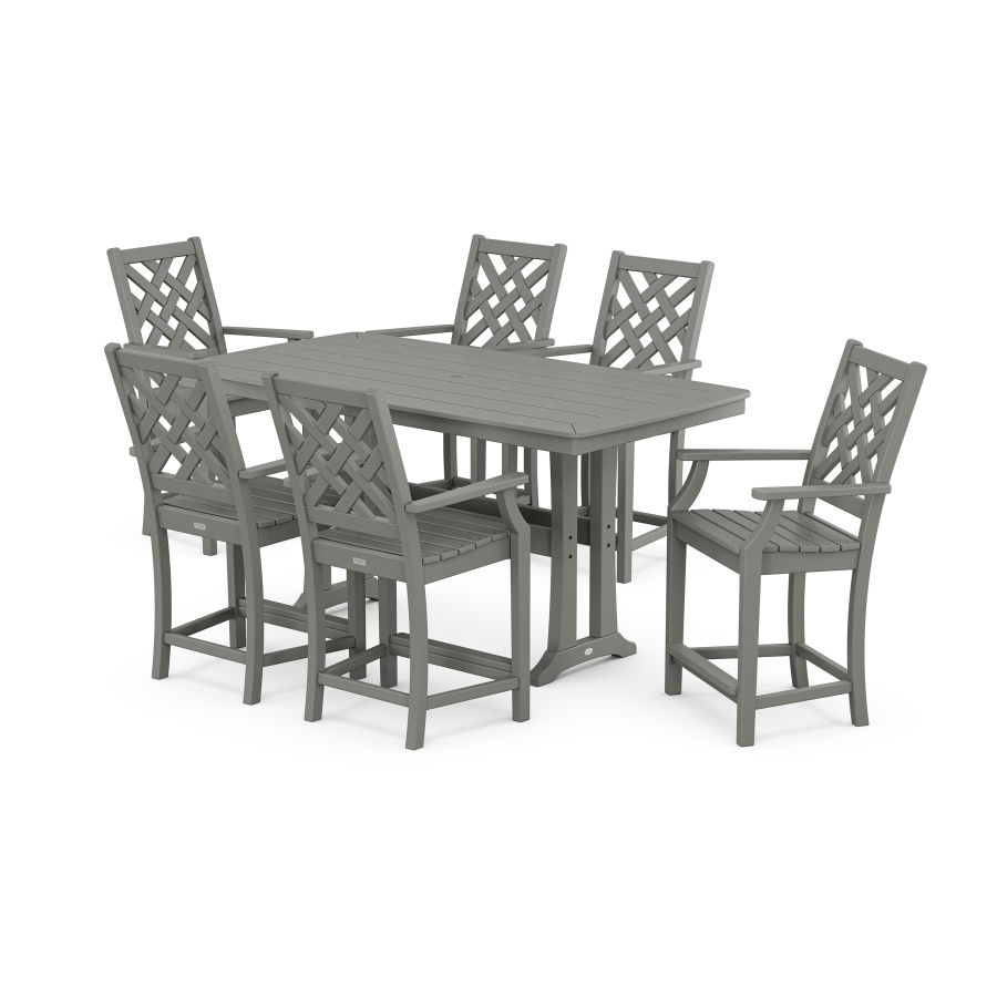 POLYWOOD Wovendale Arm Chair 7-Piece Counter Set with Trestle Legs