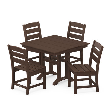 Lakeside 5-Piece Farmhouse Trestle Side Chair Dining Set in Mahogany