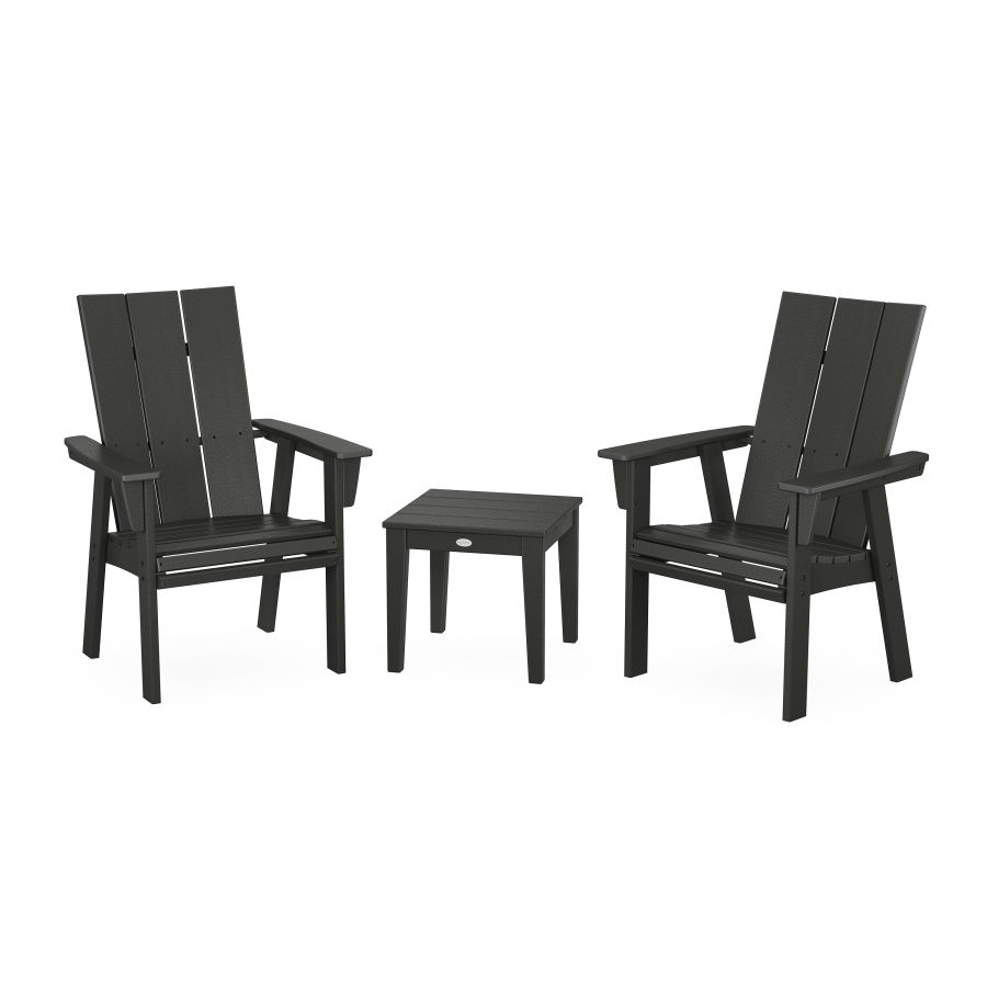 POLYWOOD Modern 3-Piece Curveback Upright Adirondack Chair Set in Black