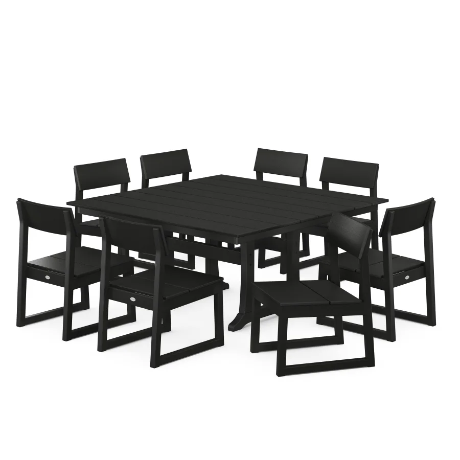 POLYWOOD EDGE 9-Piece Farmhouse Trestle Dining Set in Black