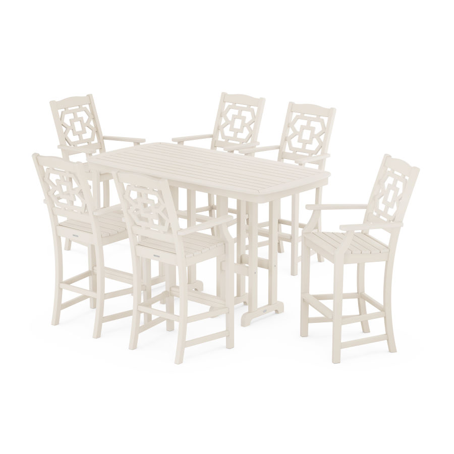 POLYWOOD Chinoiserie Arm Chair 7-Piece Bar Set in Sand