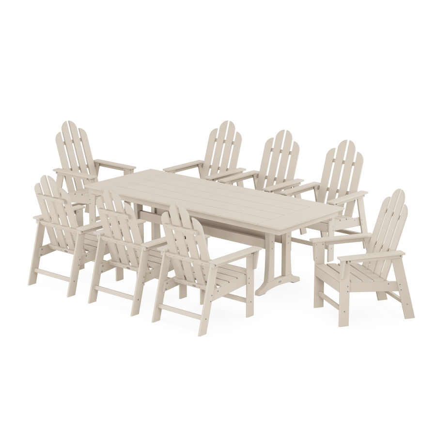 POLYWOOD Long Island 9-Piece Farmhouse Dining Set with Trestle Legs in Sand
