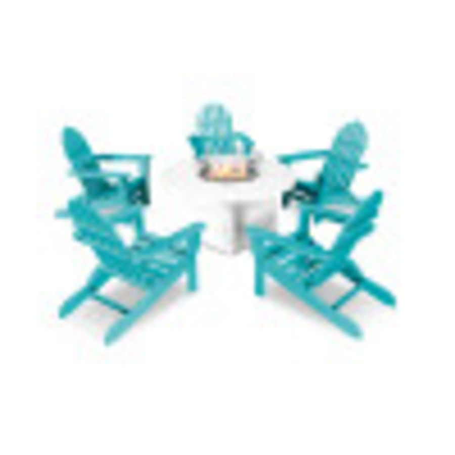 POLYWOOD Classic Folding Adirondack 6-Piece Conversation Set with Fire Pit Table in Aruba