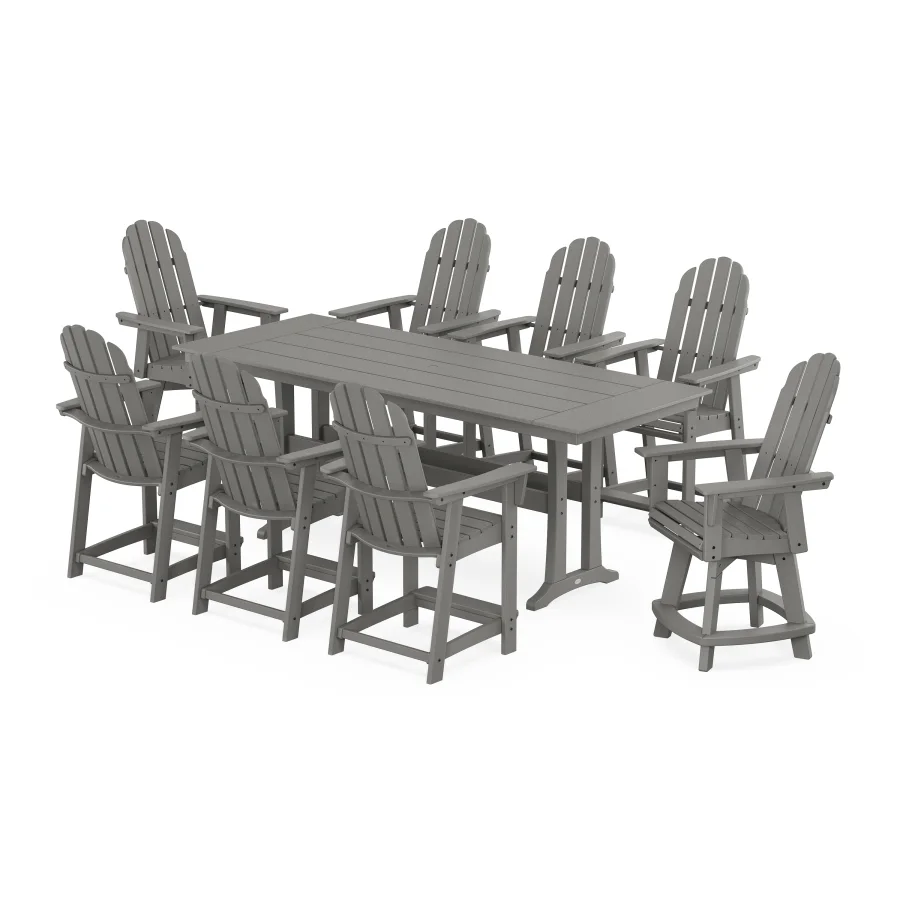 POLYWOOD Vineyard Curveback Adirondack Swivel 9-Piece Farmhouse Counter Set with Trestle Legs