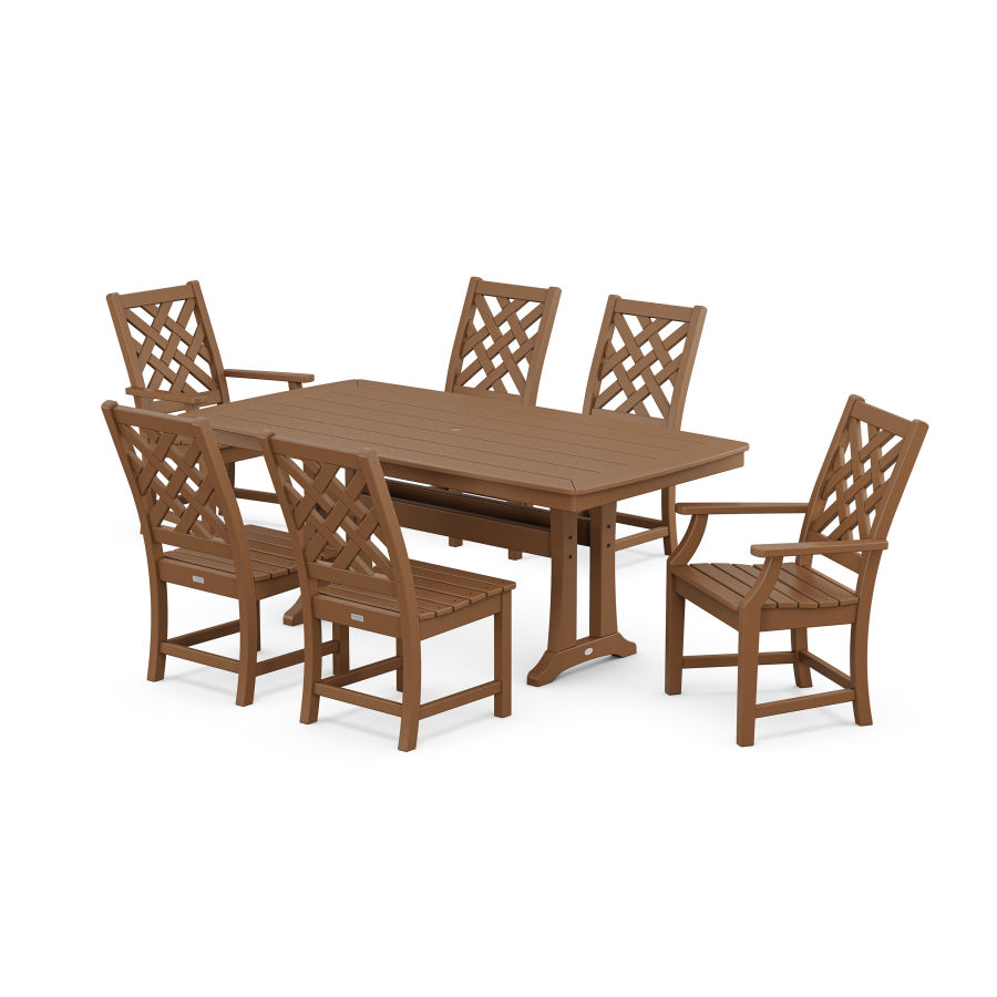 POLYWOOD Wovendale 7-Piece Dining Set with Trestle Legs in Teak