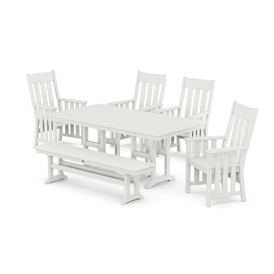 POLYWOOD Acadia 6-Piece Farmhouse Dining Set with Bench in White