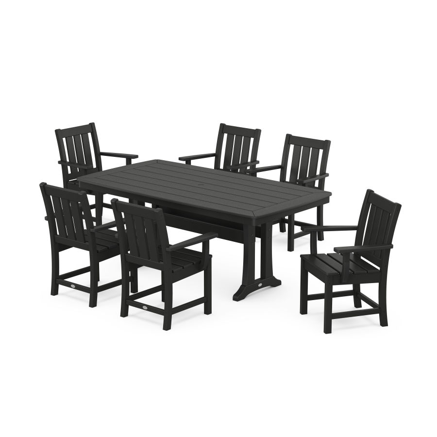 POLYWOOD Oxford Arm Chair 7-Piece Dining Set with Trestle Legs in Black