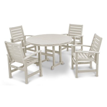 POLYWOOD Signature 5-Piece Round Farmhouse Dining Set in Sand