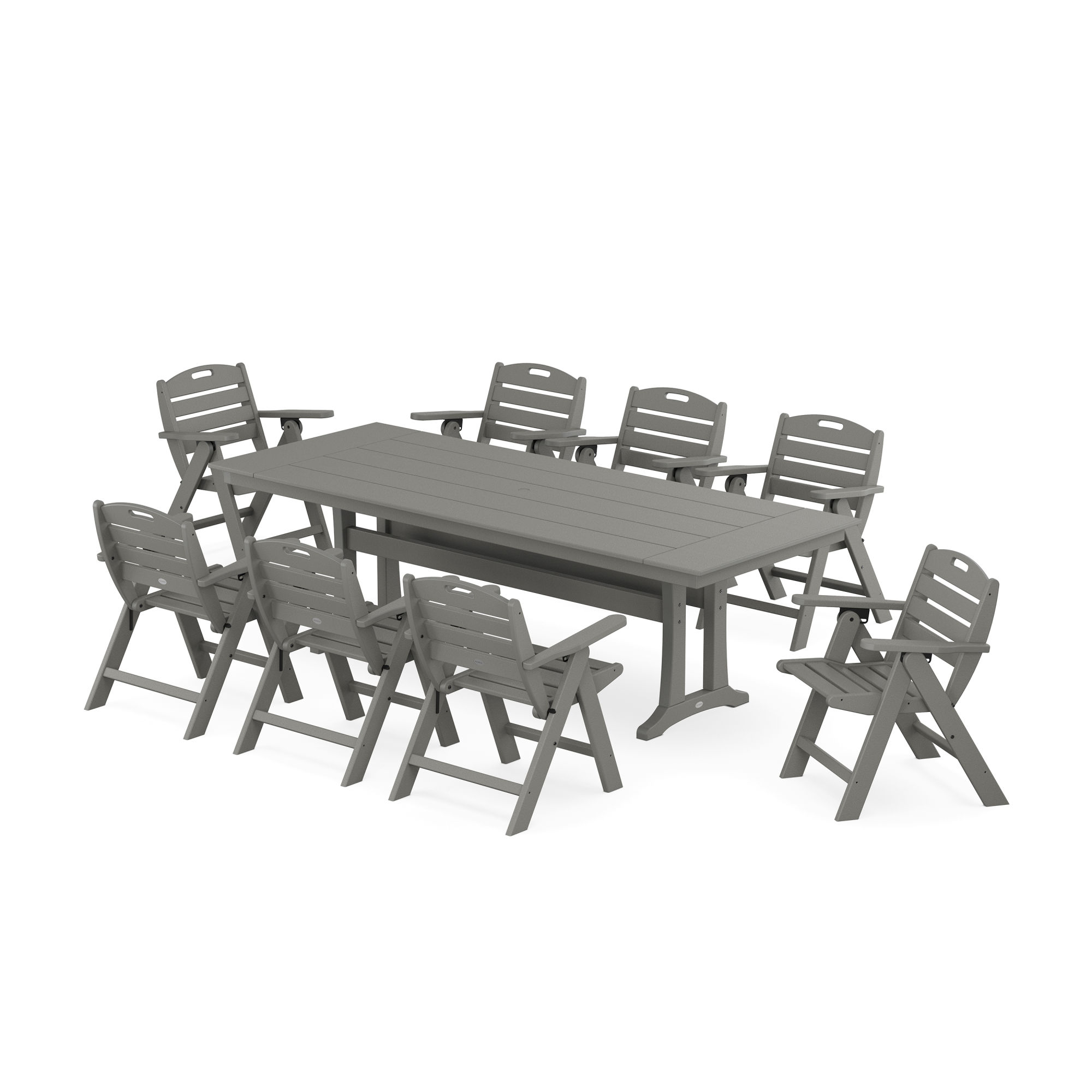 POLYWOOD Nautical Lowback 9 Piece Farmhouse Dining Set with