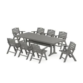 POLYWOOD Nautical Lowback 9-Piece Farmhouse Dining Set with Trestle Legs