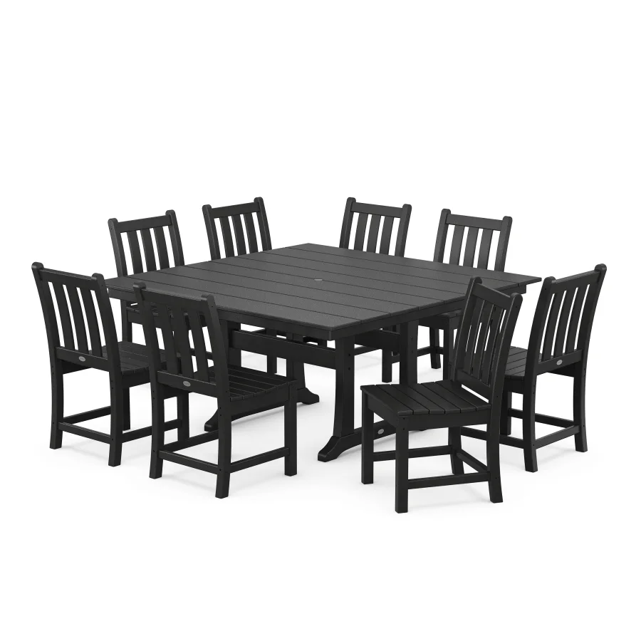 POLYWOOD Traditional Garden 9-Piece Farmhouse Dining Set in Black