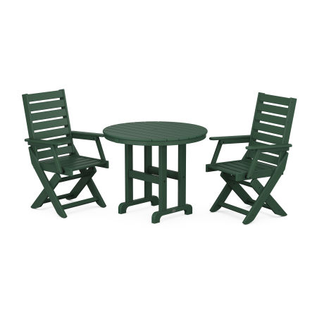 POLYWOOD Captain Folding Chair 3-Piece Round Dining Set in Green