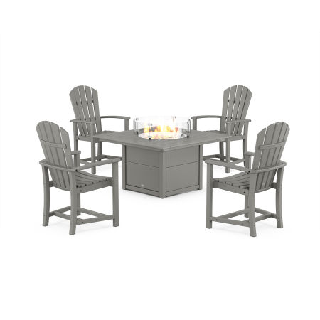 Palm Coast 4-Piece Upright Adirondack Conversation Set with Fire Pit Table in Slate Grey