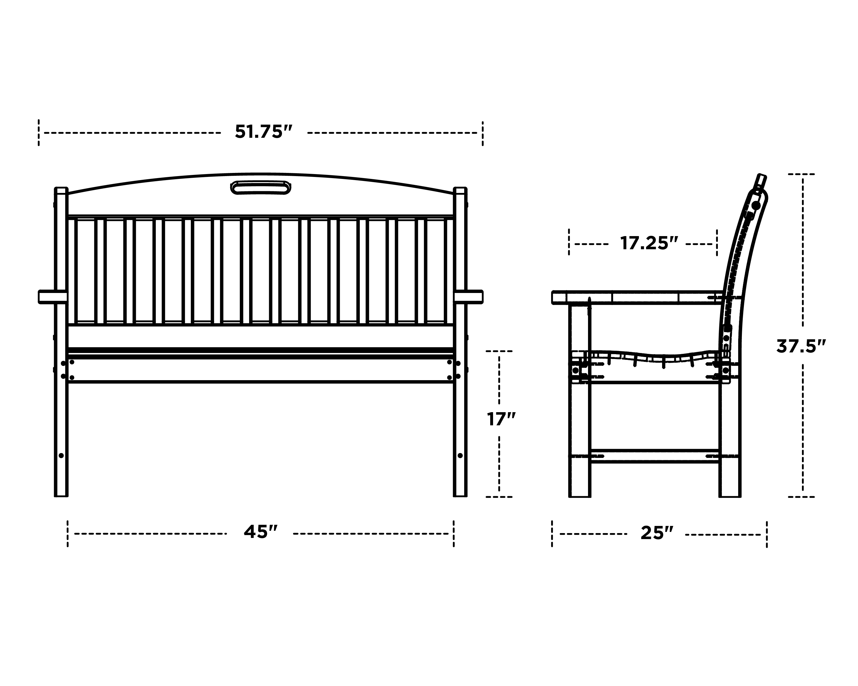 Dimensions for Nautical 48" Bench