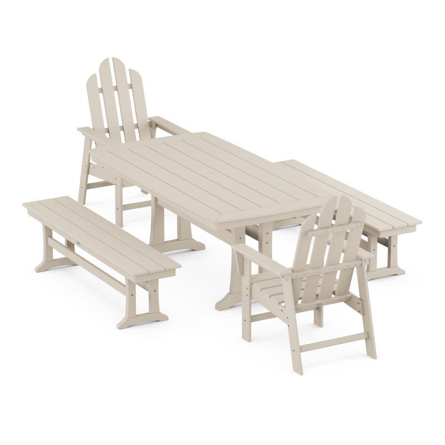 POLYWOOD Long Island 5-Piece Dining Set with Trestle Legs in Sand