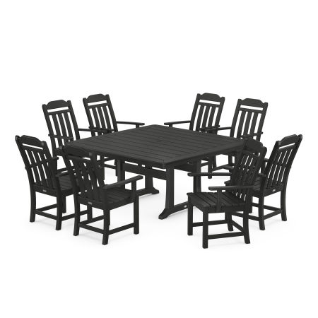 Country Living 9-Piece Square Dining Set with Trestle Legs in Black