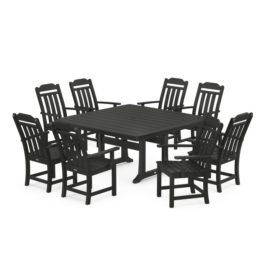 POLYWOOD Country Living 9-Piece Square Dining Set with Trestle Legs in Black