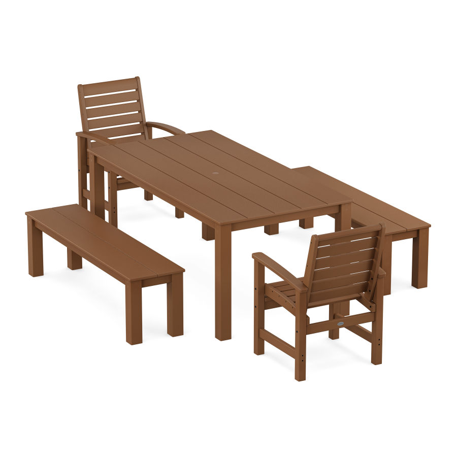 POLYWOOD Signature 5-Piece Parsons Dining Set with Benches in Teak