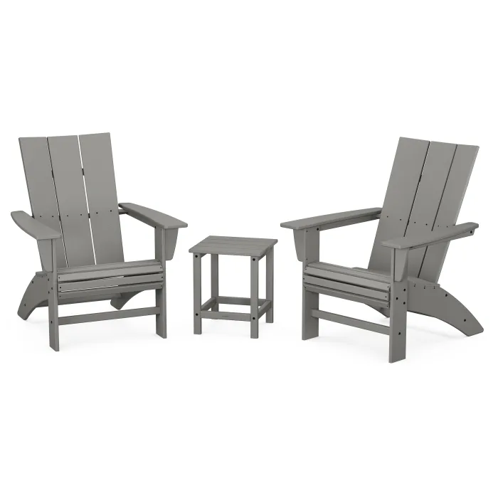 POLYWOOD Modern 3-Piece Curveback Adirondack Set with Long Island 18" Side Table