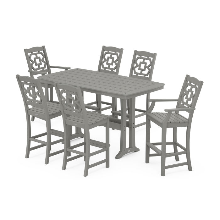 POLYWOOD Chinoiserie 7-Piece Bar Set with Trestle Legs