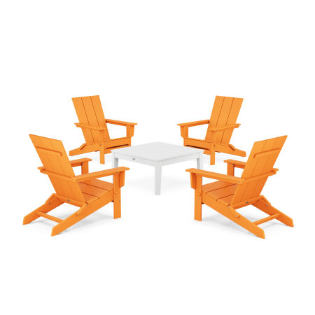 POLYWOOD 5-Piece Modern Studio Folding Adirondack Chair Conversation Group in Tangerine