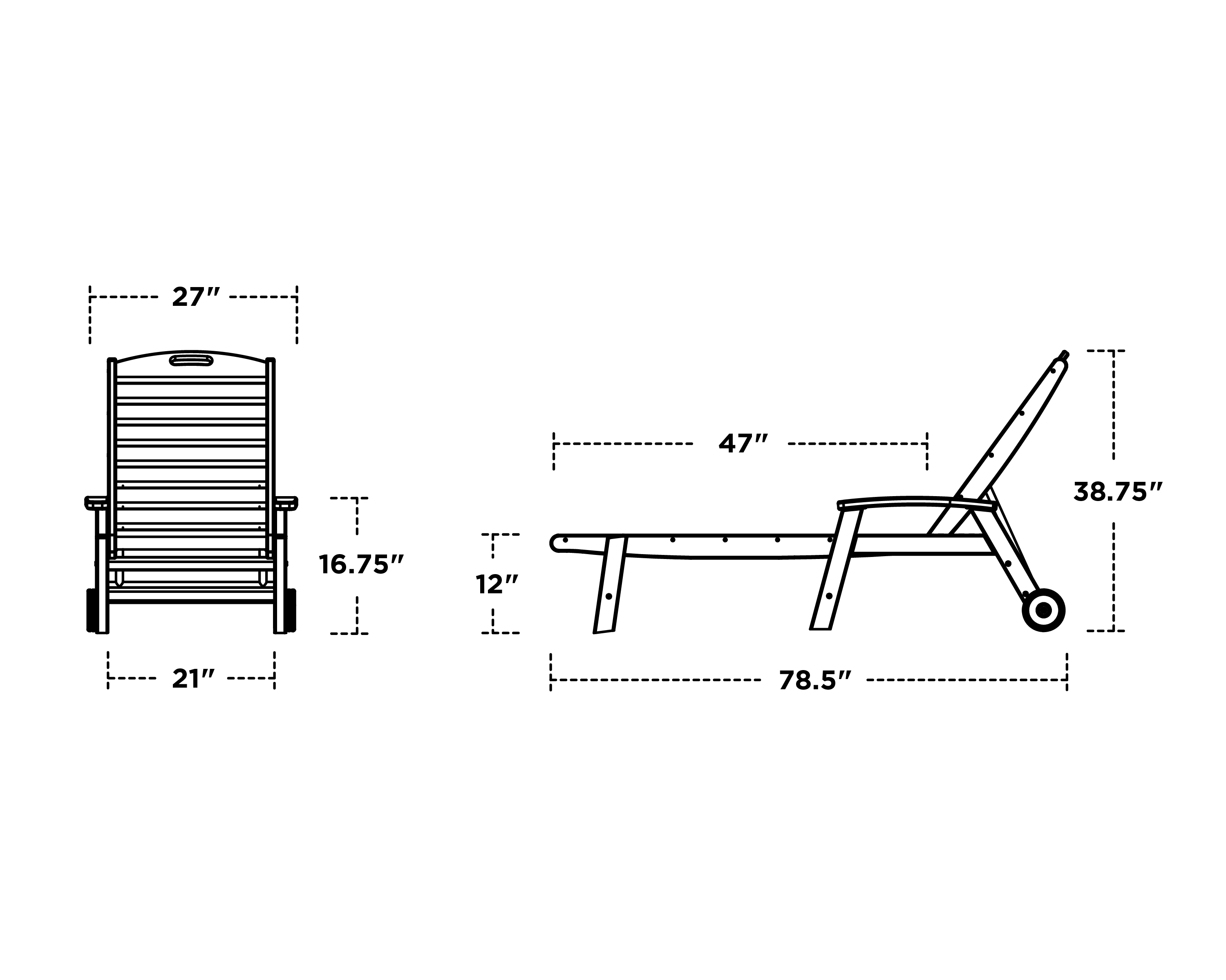 Dimensions for Yacht Club Wheeled Chaise