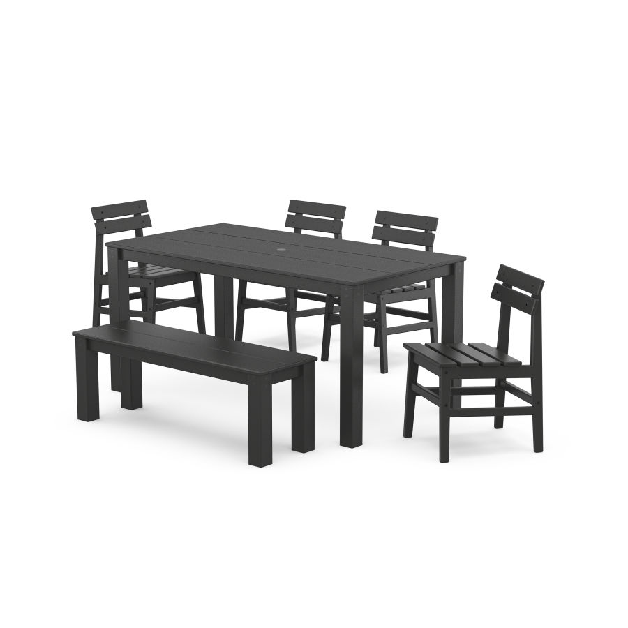 POLYWOOD Modern Studio Plaza Chair 6-Piece Parsons Dining Set with Bench in Black
