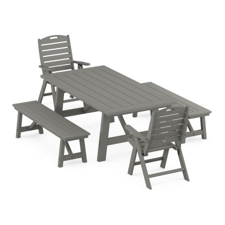 Nautical Highback Chair 5-Piece Rustic Farmhouse Dining Set With Benches