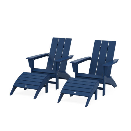 POLYWOOD Modern Adirondack Chair 4-Piece Set with Ottomans in Navy