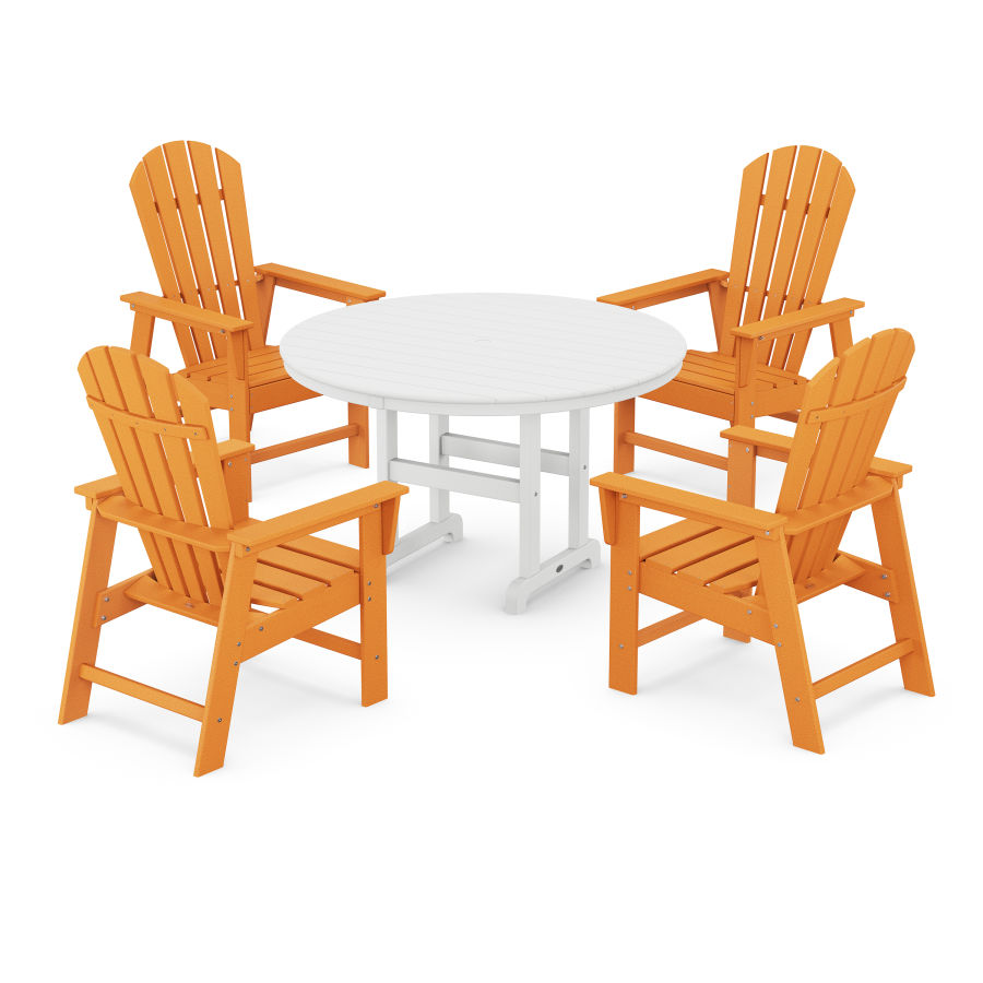POLYWOOD South Beach 5-Piece Round Farmhouse Dining Set in Tangerine / White