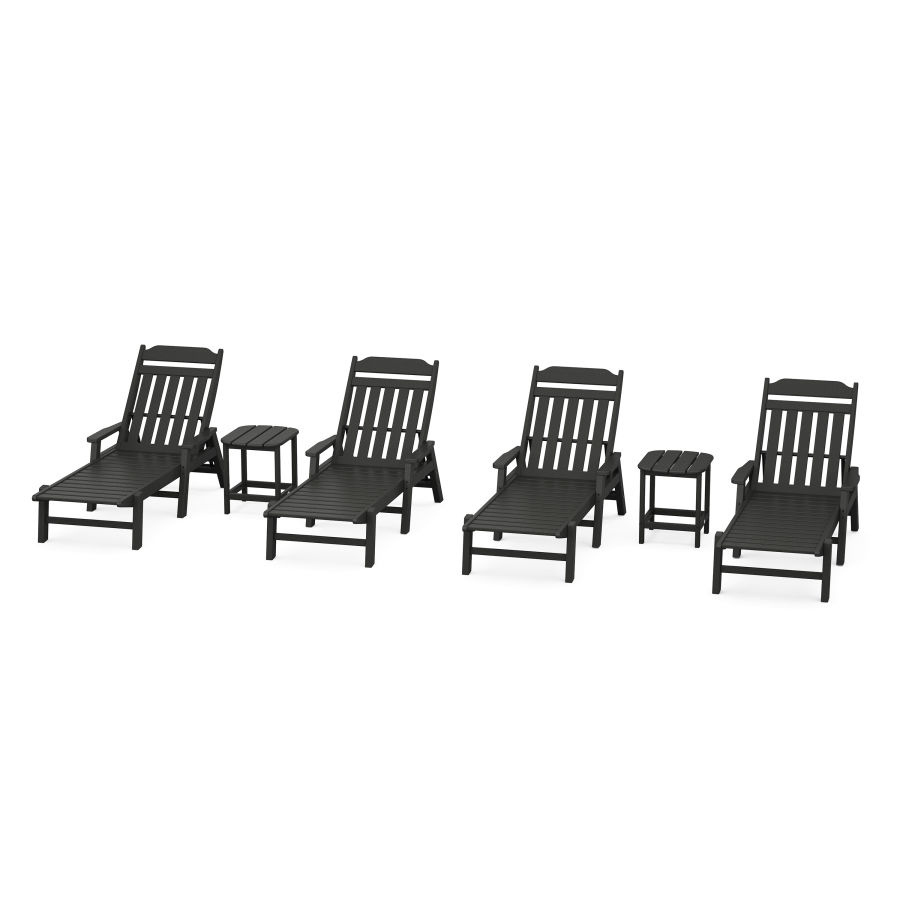 POLYWOOD Country Living 6-Piece Chaise Set with Arms in Black