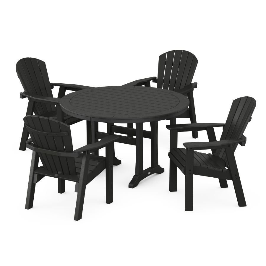 POLYWOOD Seashell 5-Piece Round Dining Set with Trestle Legs in Black