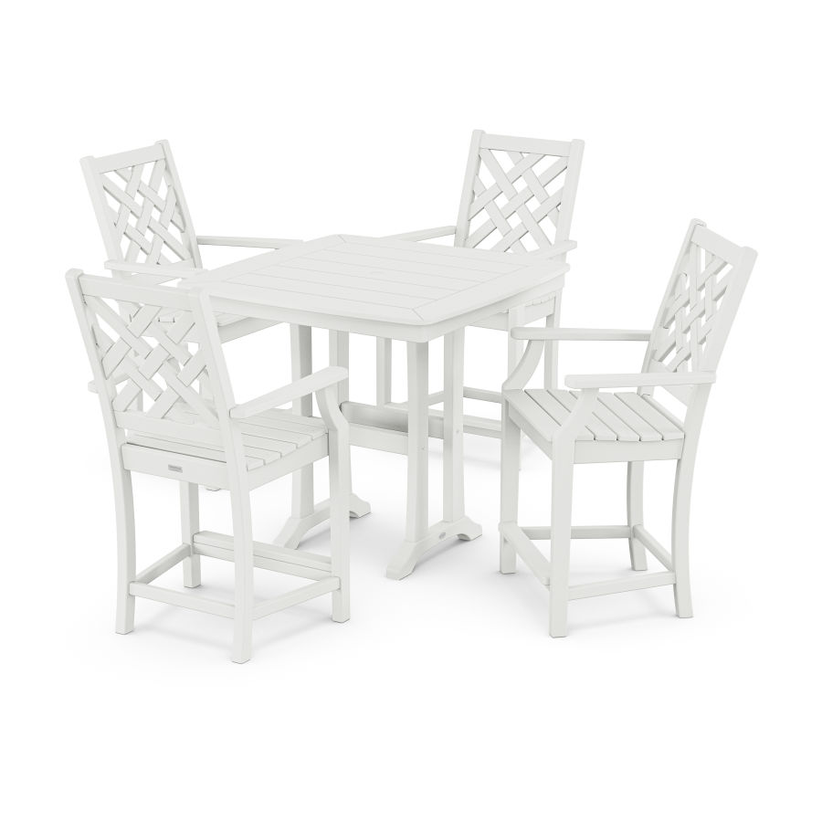 POLYWOOD Wovendale 5-Piece Counter Set with Trestle Legs in White