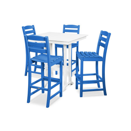 POLYWOOD La Casa Café 5-Piece Farmhouse Bar Set in Pacific Blue / White
