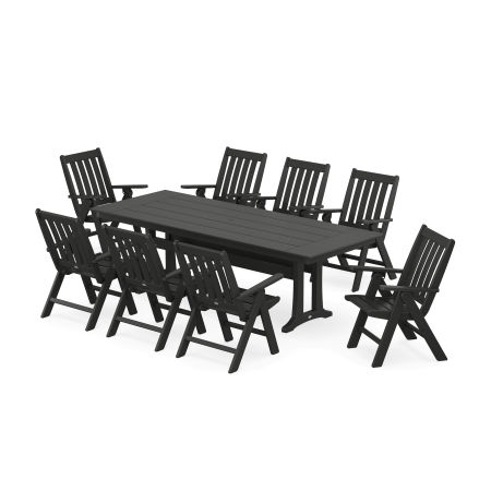 Vineyard Folding 9-Piece Farmhouse Dining Set with Trestle Legs in Black