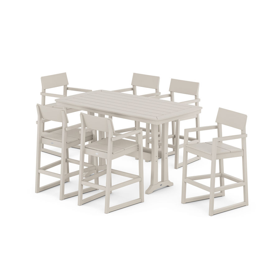 POLYWOOD EDGE Arm Chair 7-Piece Bar Set with Trestle Legs in Sand