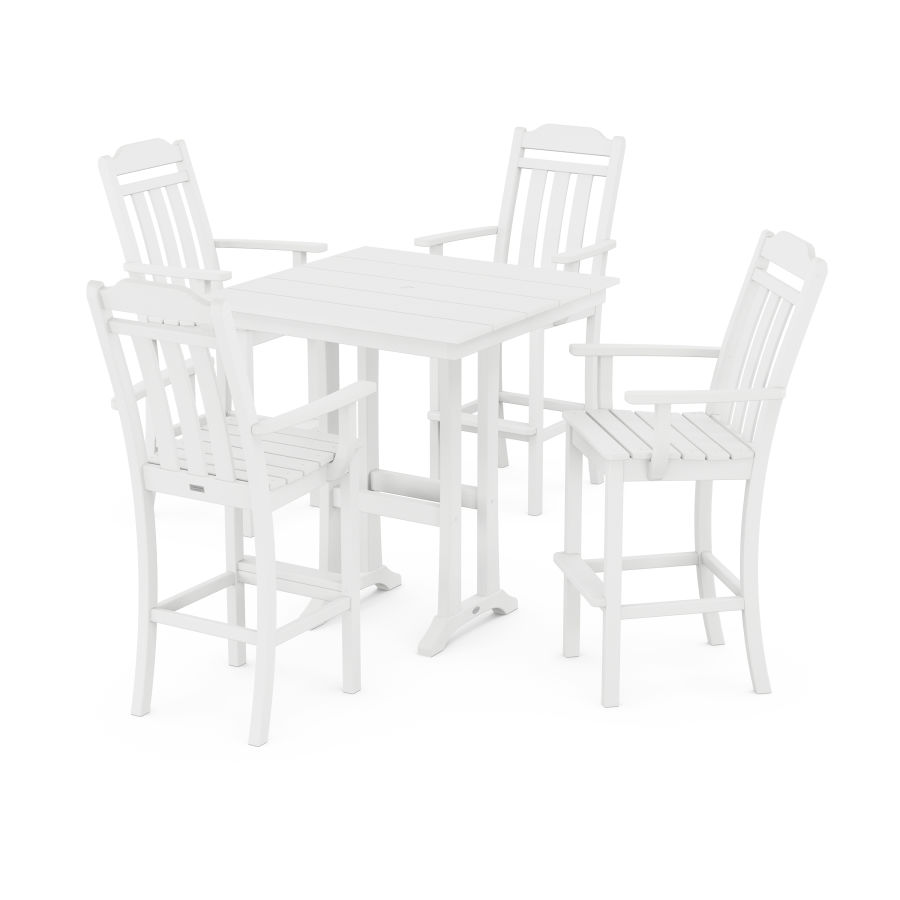 POLYWOOD Country Living 5-Piece Farmhouse Bar Set with Trestle Legs in White