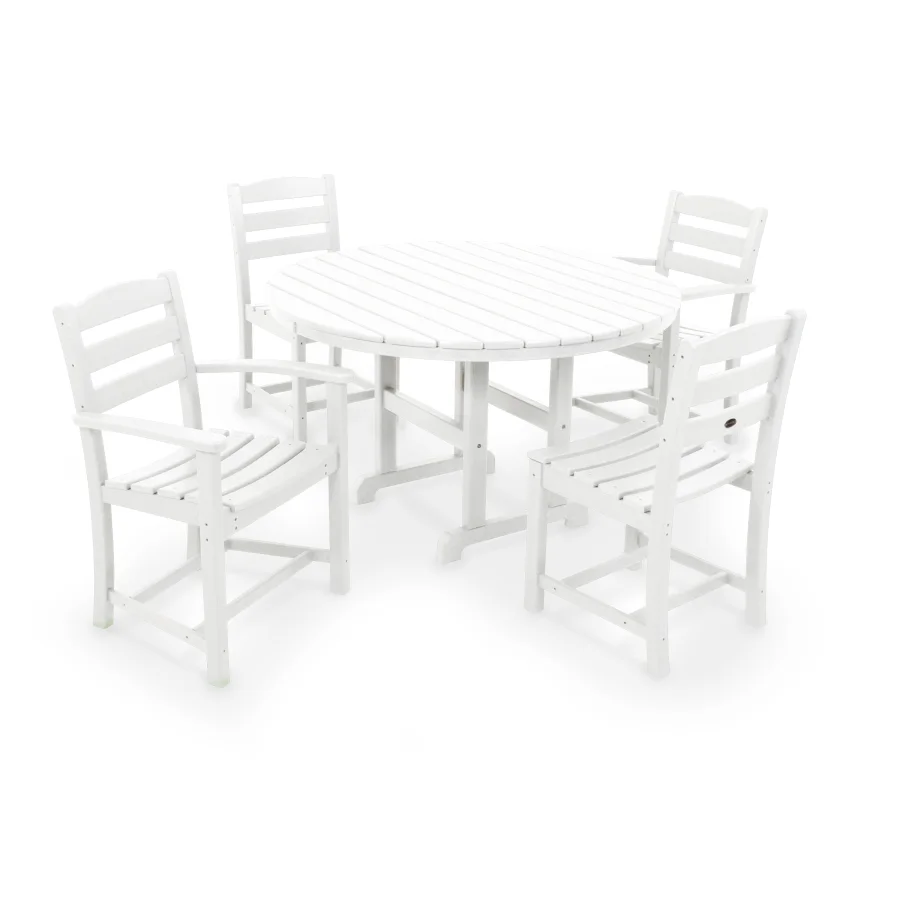 POLYWOOD La Casa Café 5-Piece Round Farmhouse Dining Set in White