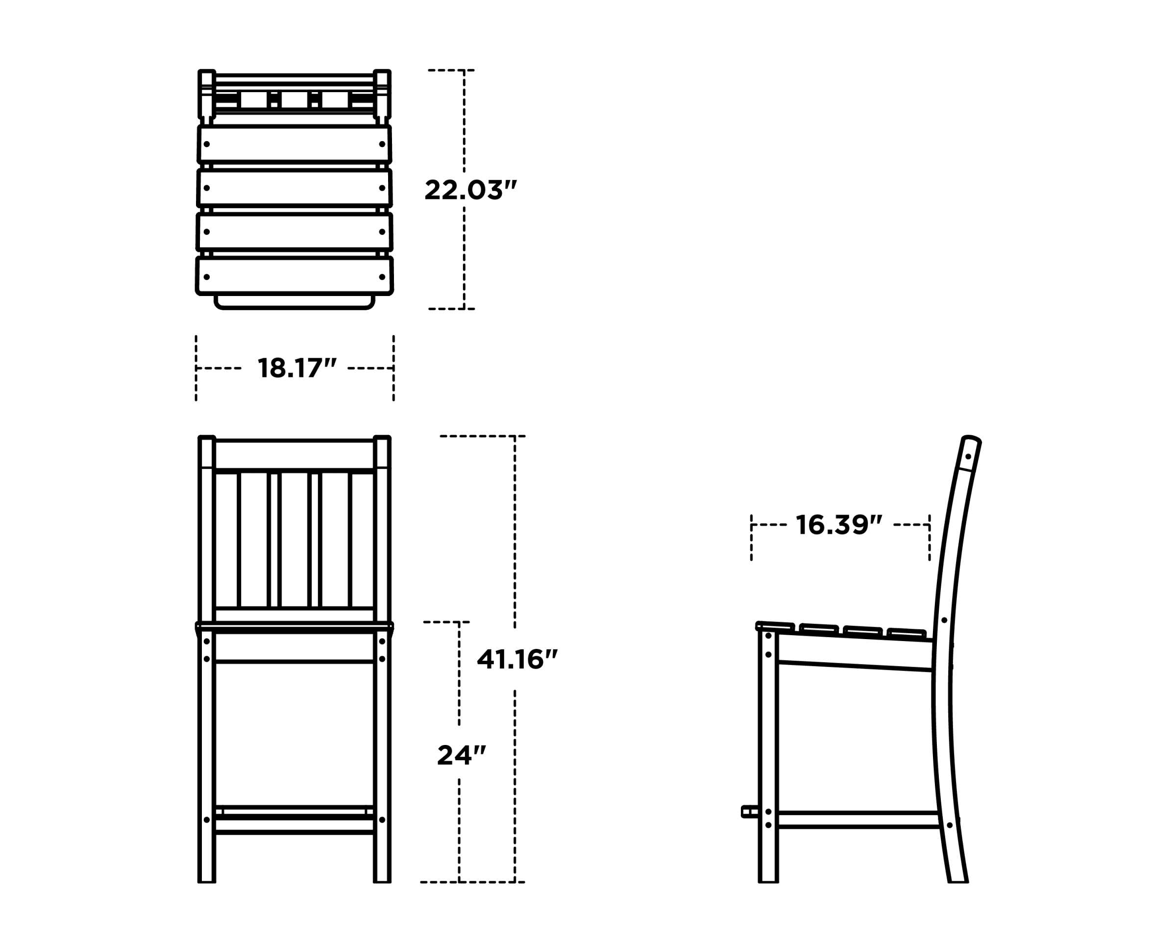 Dimensions for Oxford Counter Side Chair