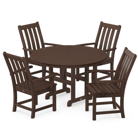 Vineyard 5-Piece Round Farmhouse Arm Chair Dining Set in Mahogany