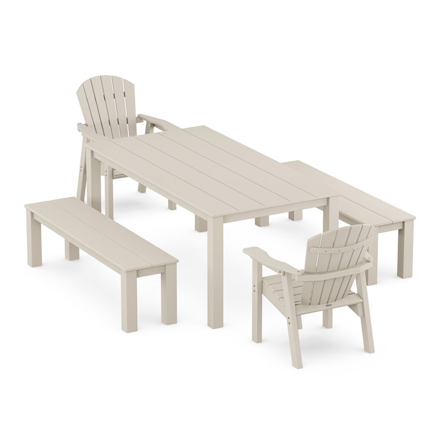POLYWOOD Seashell 5-Piece Parsons Dining Set with Benches in Sand