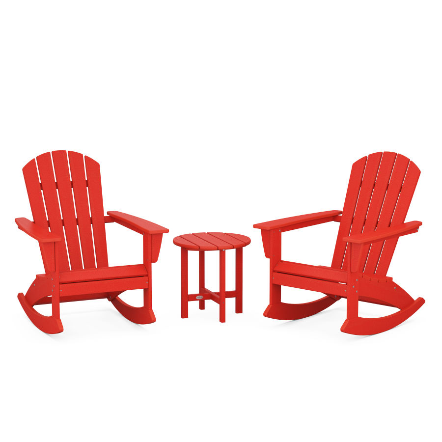 POLYWOOD Nautical 3-Piece Adirondack Rocking Chair Set in Sunset Red