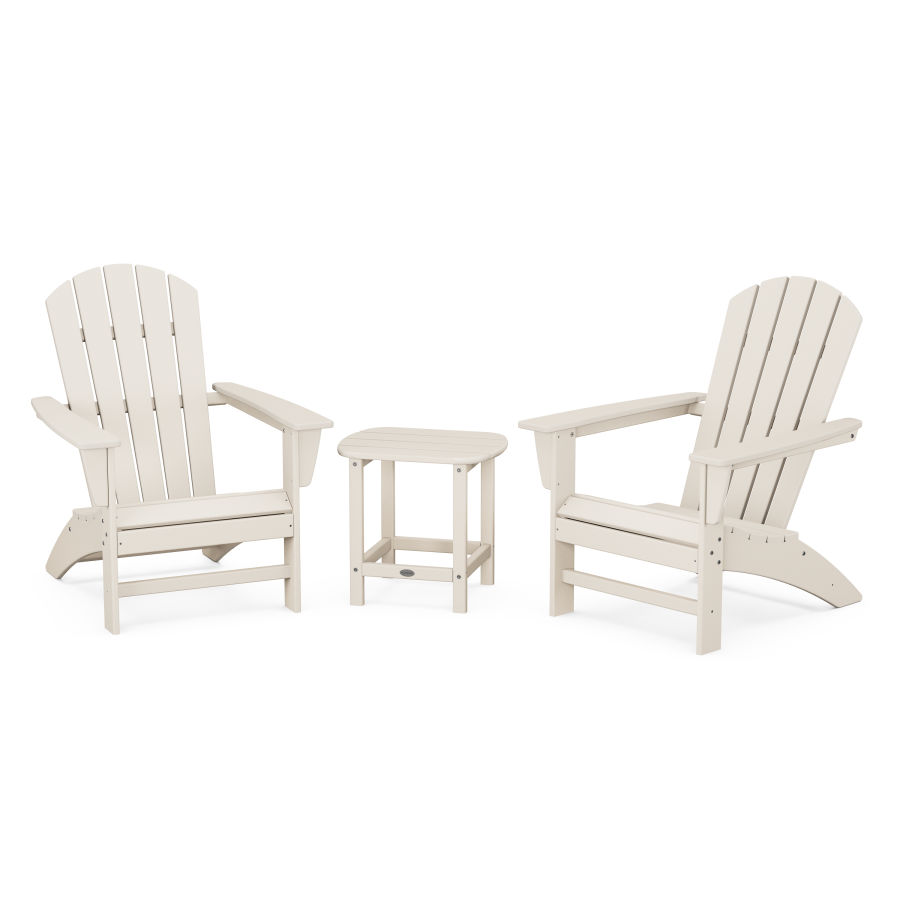 POLYWOOD Nautical 3-Piece Adirondack Set with South Beach 18" Side Table in Sand