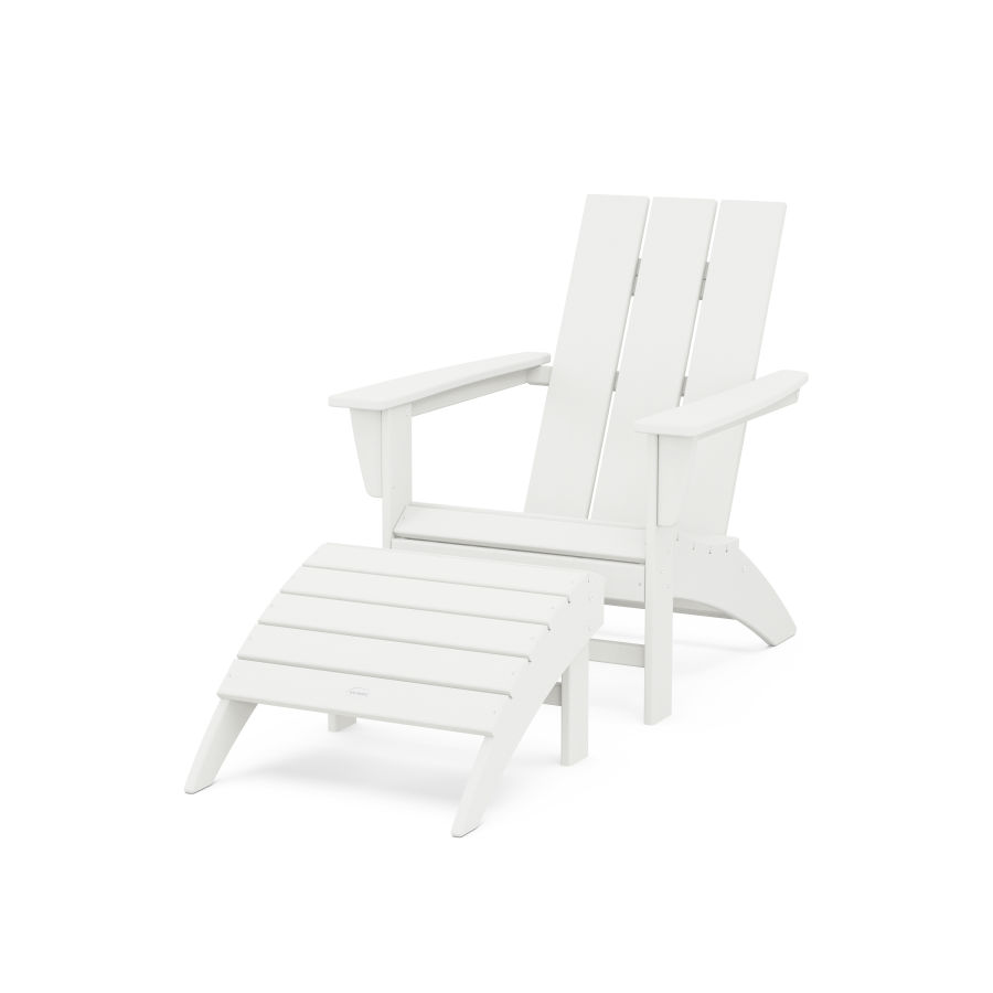 POLYWOOD Modern Adirondack Chair 2-Piece Set with Ottoman in Vintage White