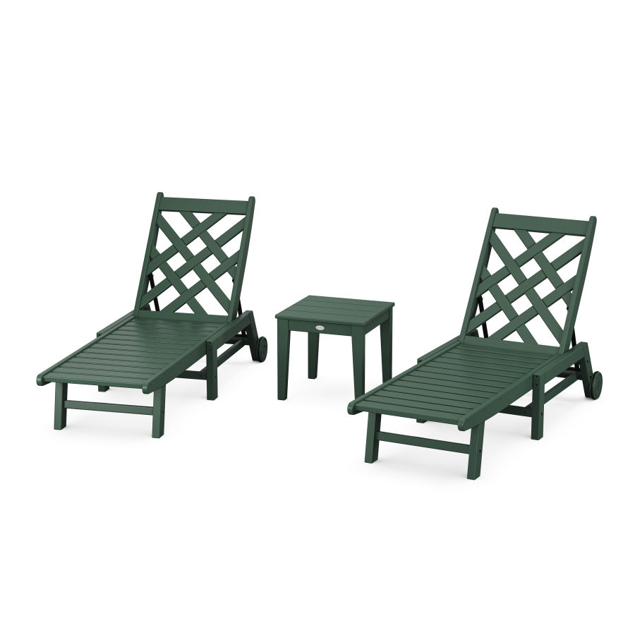 POLYWOOD Wovendale 3-Piece Chaise Set with Wheels in Green