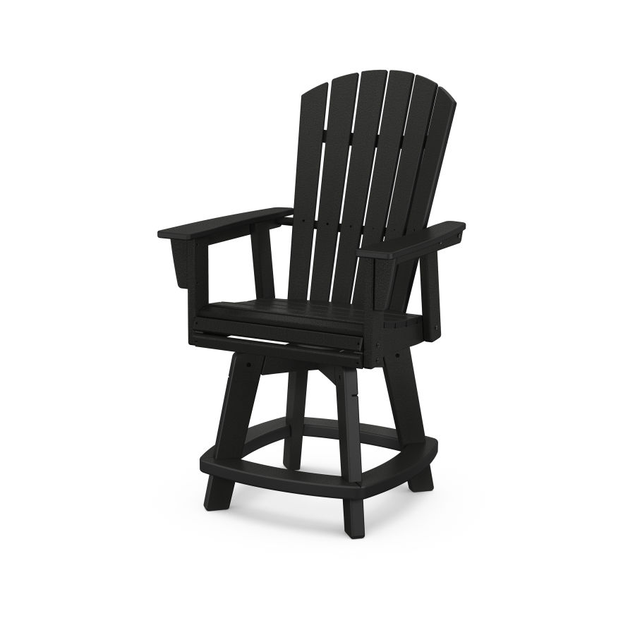 POLYWOOD Nautical Adirondack Swivel Counter Chair in Black