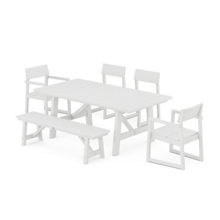 POLYWOOD EDGE 6-Piece Rustic Farmhouse Dining Set With Trestle Legs in White
