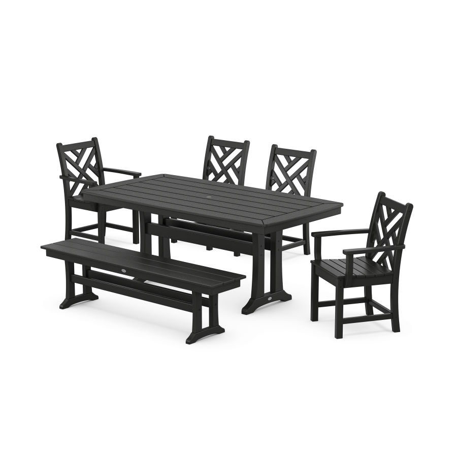 POLYWOOD Chippendale 6-Piece Dining Set with Trestle Legs in Black