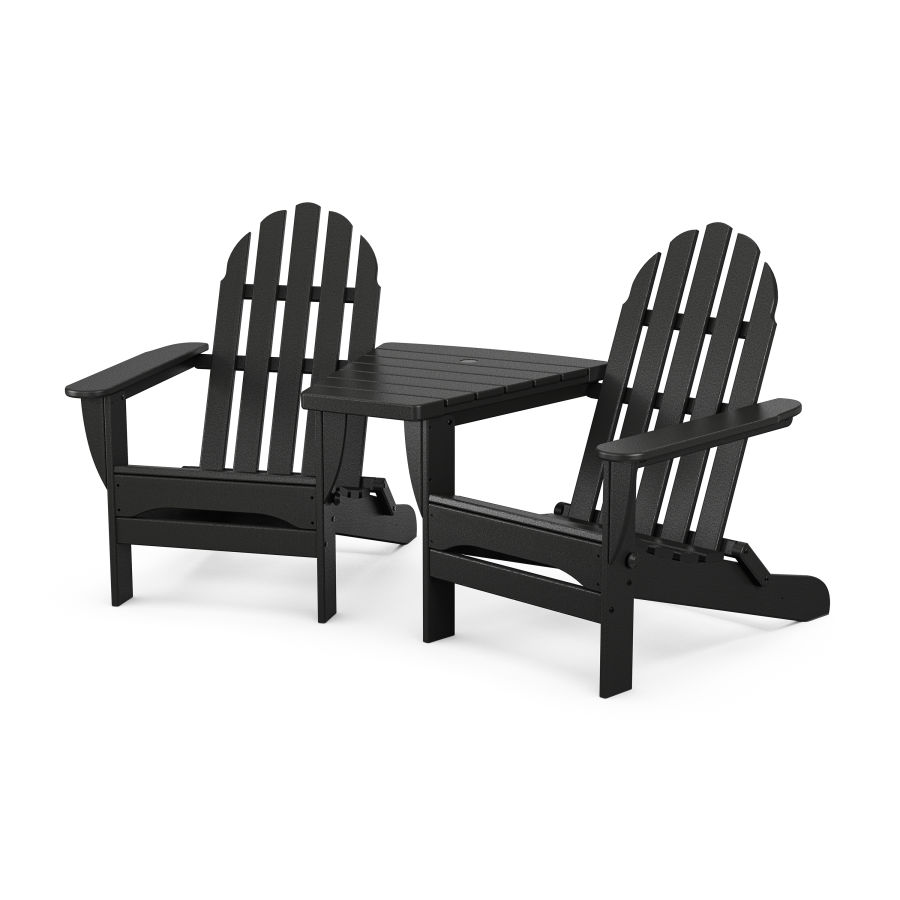 POLYWOOD Classic Folding Adirondacks with Connecting Table in Black